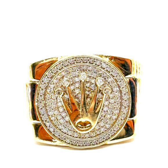 14K Yellow Gold Mens Ring with Zirconia Rolex style Size 9 - Picture 1 of 6